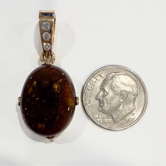 Vintage 14K Gold Fire Agate Pendant with Diamond Accents - Picture 9 of 10